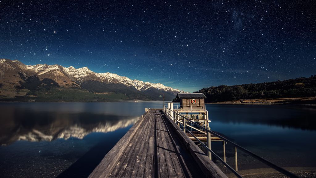 Ночное Небо, Звезды, Горы, Мост, Новая Зеландия, HD, 2K, 4K