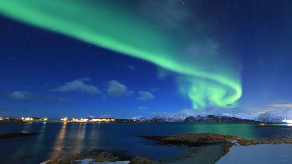 Северное Сияние, Норвегия, Lake, Winter, HD, 2K, 4K, 5K