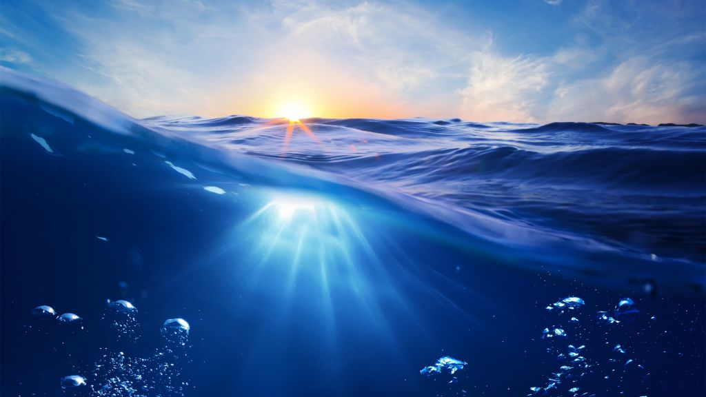 Океан, Море, Природа, Подводный, Вода, Солнце, Небо, Синий, Лучи, HD, 2K, 4K, 5K