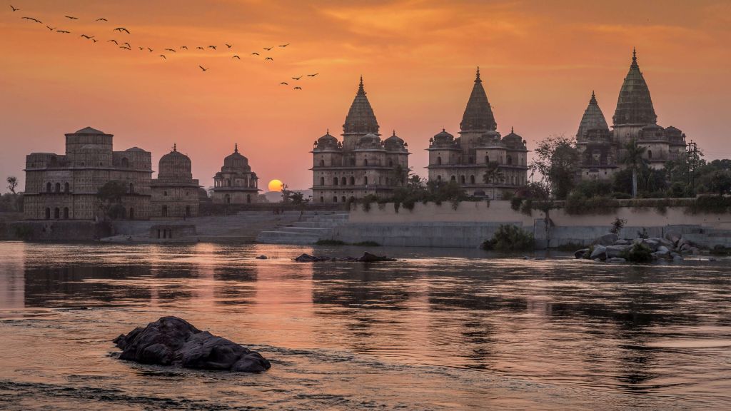 Орчха, Мадхья-Прадеш, Индия, Закат, Река, HD, 2K, 4K