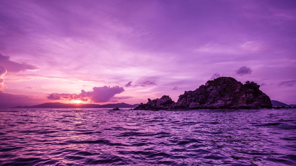 Остров Пеликан, Закат, Фиолетовый, HD, 2K, 4K