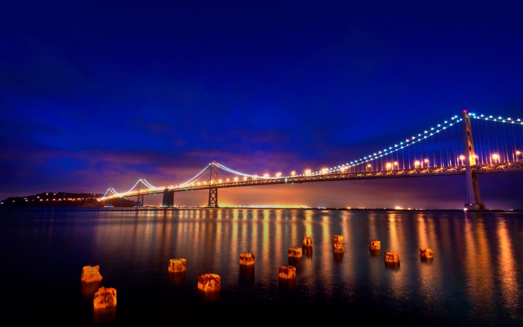 Сан-Франциско-Окленд Бэй Бридж, Ночные Огни, Сан-Франциско, HD, 2K