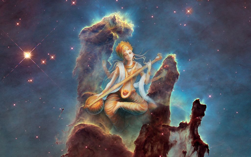 Сарасвати, Индийская Богиня, Богиня Знаний, Столпы Творения, HD, 2K