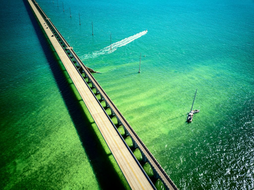 Мост В Семь Миль, Вид С Воздуха, Флорида-Кис, Сша, HD, 2K, 4K