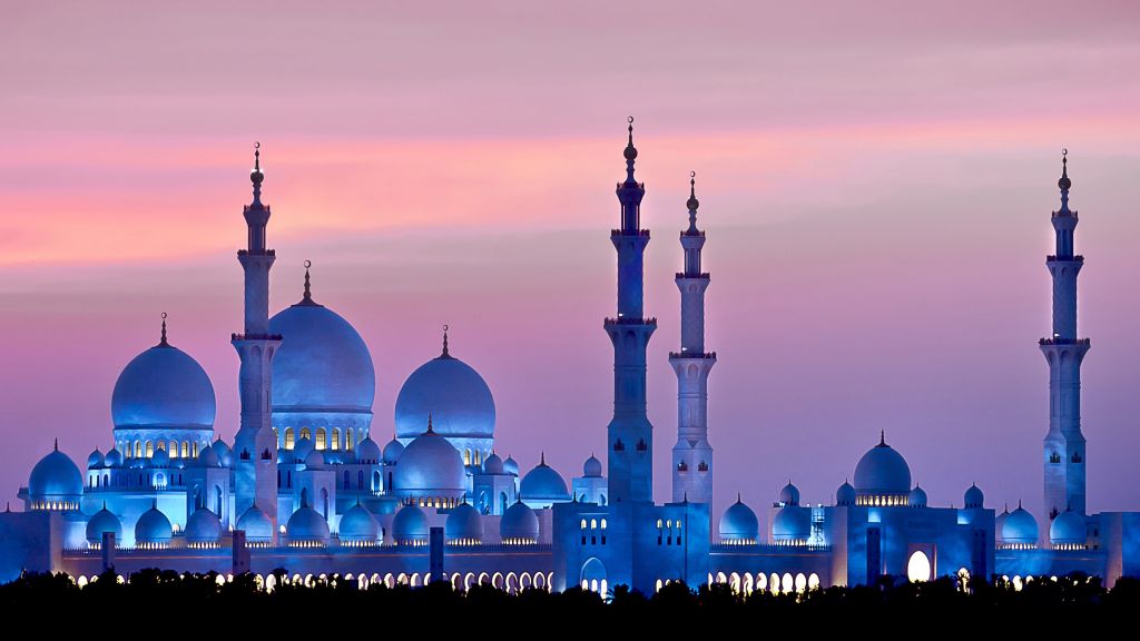 Мечеть Шейха Зайда, Абу-Даби, Sky, Sunset, HD, 2K, 4K