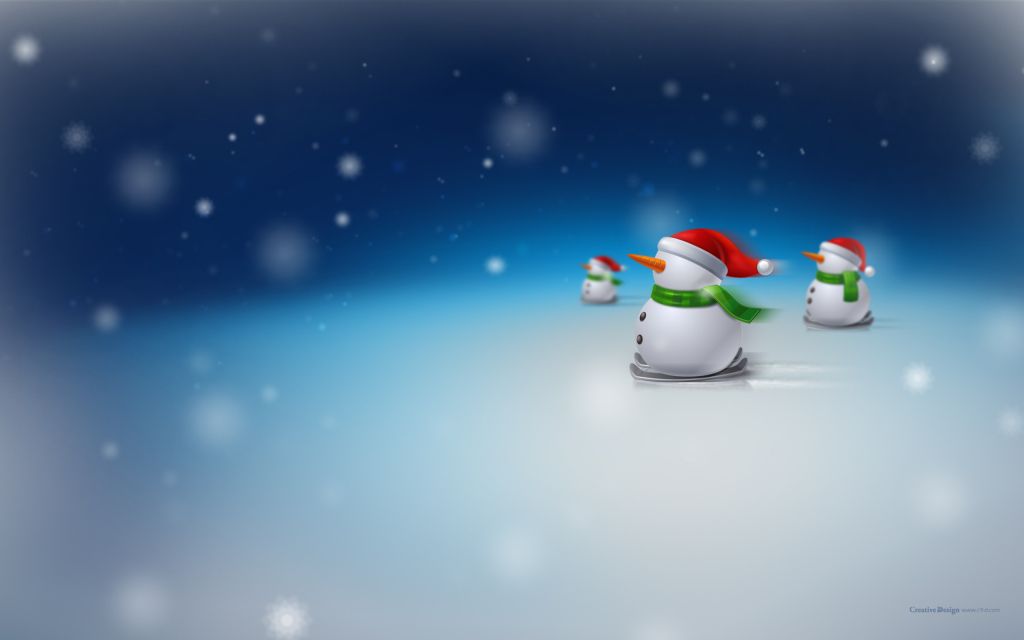 Снеговики, Зима, Снегопад, Рождество, HD, 2K