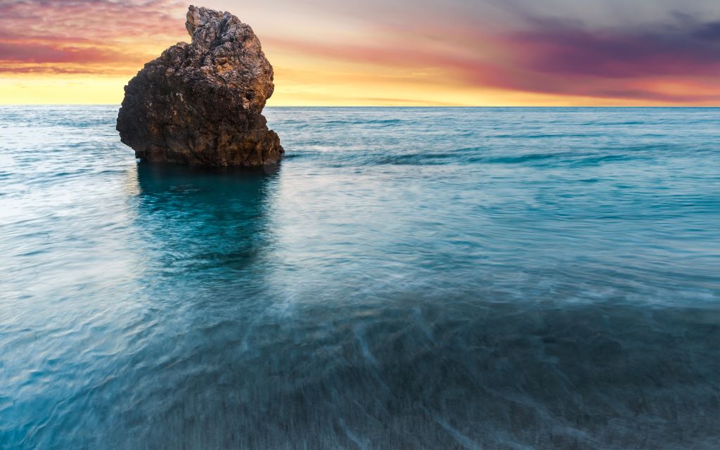Закат, Одинокая Скала, Пляж Милос, Греция, HD, 2K, 4K