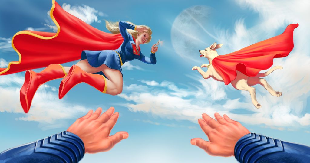 Supergirl, Superdog, Фото, Небо, HD, 2K, 4K, 5K