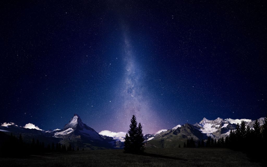 Швейцарские Альпы, Ночное Небо, Млечный Путь, HD, 2K