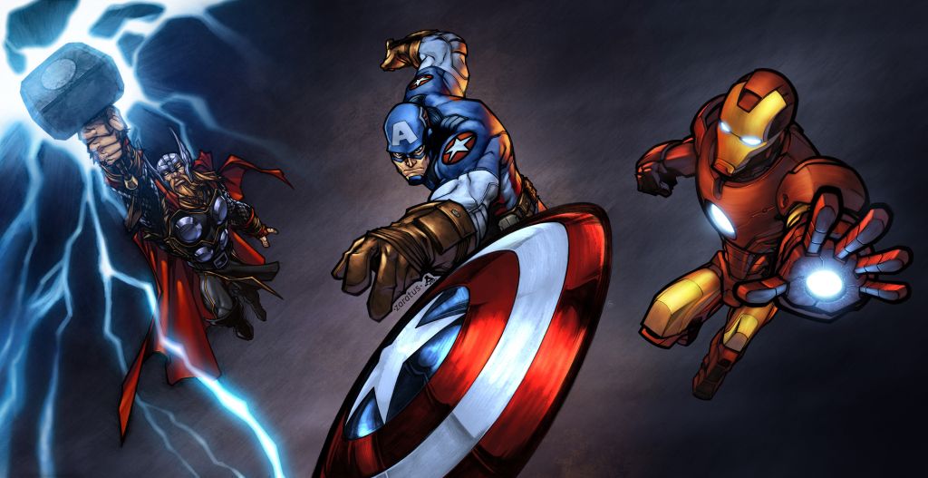 Тор, Капитан Америка, Железный Человек, Супергерои, Marvel Comics, Мстители, HD, 2K, 4K, 5K, 8K
