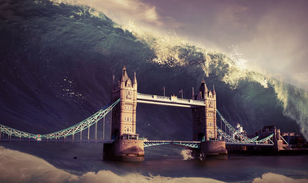 Тауэрский Мост, Лондон, Волны, Наводнение, Апокалипсис, HD, 2K