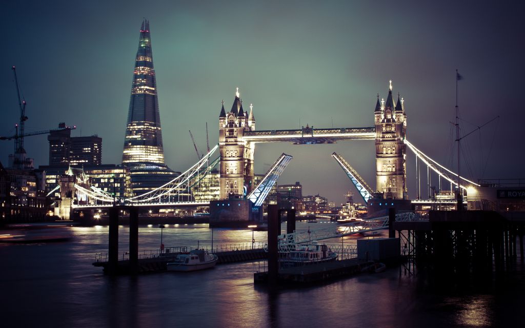 Тауэрский Мост, Лондон, Городской Пейзаж, Ночное Время, Скайлайн, Англия, HD, 2K, 4K