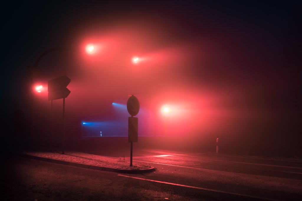 Светофоры, Ночь, Туман, Туман, HD, 2K