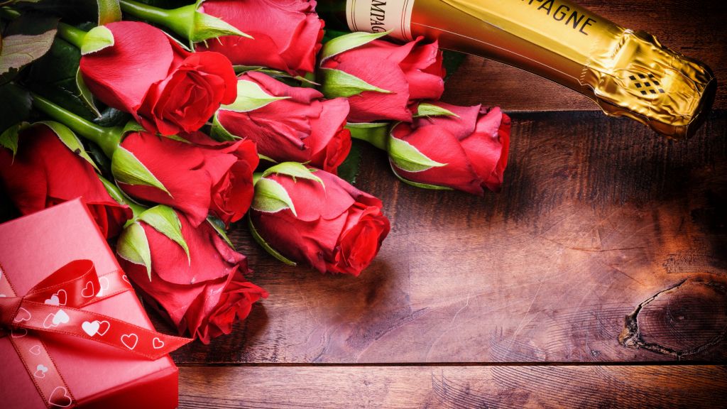 День Святого Валентина, Роза, Шампанское, Любовь, HD, 2K, 4K, 5K