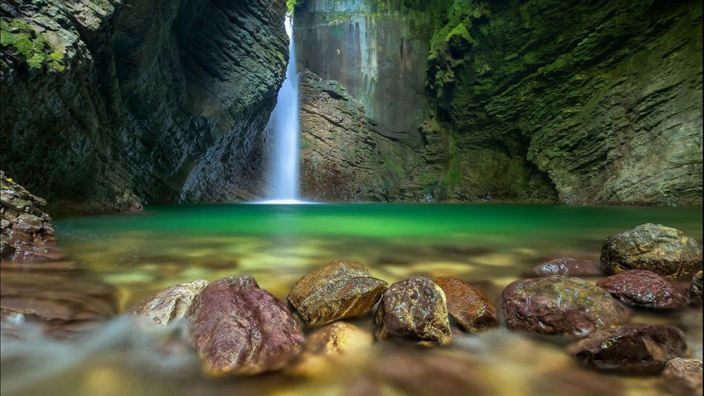 Водопад, Пещера, Земля, Лес, HD, 2K, 4K