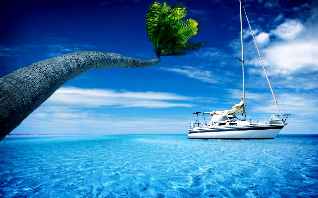 Яхта, Тропический Пляж, HD, 2K